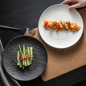 Plato de cena de <span class=keywords><strong>gres</strong></span> de porcelana con textura de <span class=keywords><strong>roca</strong></span> nórdica, vajilla redonda blanca y negra de 8 pulgadas y 10 pulgadas - Product Image 5