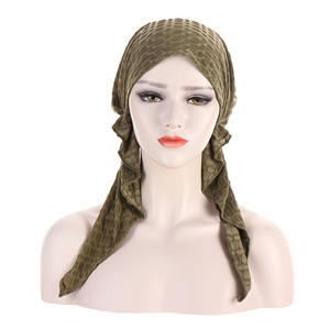 HZM-23371 femmes musulmanes pré-attachées <span class=keywords><strong>chimio</strong></span> bonnets <span class=keywords><strong>Bonnet</strong></span> écharpe Turban chapeau chapeaux enveloppement Cancer longue queue Bandanas - Product Image 1