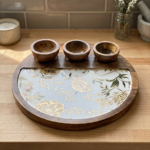 Bandeja de Servir de Madera LORD con 3 Tazones, Plato Decorativo con Incrustaciones Florales, Modelo LV61616, para Servicio de Mesa y Decoración del Hogar - Product Image 2