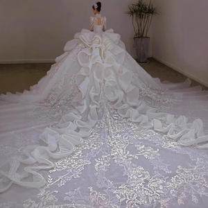 S0024A Novità 2026 Abito da <span class=keywords><strong>Sposa</strong></span> a Maniche Lunghe con Scollo a V Stile Cielo Stellato e Pregiate Decorazioni in <span class=keywords><strong>Pizzo</strong></span> per l'Inverno - Product Image 4