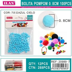 Palline Pom Pom Ilan 0,8 cm Blu Cielo, Materiali per Artigianato, Confezione da 100 Pezzi - Product Image 1