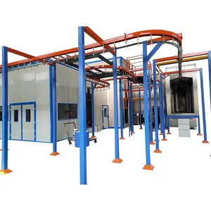Manual Powder Coating Production Line With Curing Oven And Spray Paint Booth For Cylinder Overhead Conveyor