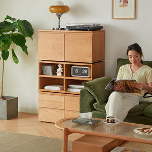 Mueble de TV con Plataforma de Madera Sólida, Mueble de Almacenamiento de Madera de Cerezo, Mueble Combinado para Sala de Estar - Product Image 4