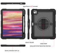 Coque robuste antichoc pour tablette iPad Air 13 M2 M3 M4 avec support rotatif et dragonne, idéale pour usage professionnel (OEM/ODM B2B)