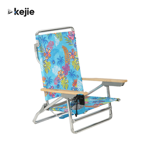 كرسي شاطئ محمول قابل للطي من الألومنيوم من كيجي، بخمس وضعيات وأذرع خشبية صلبة، تصميم عصري - Product Image 1