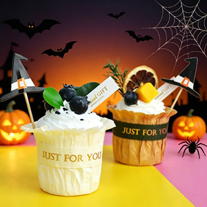 Kit <span class=keywords><strong>de</strong></span> Decoración para 24 Cupcakes <span class=keywords><strong>de</strong></span> Halloween, Adornos <span class=keywords><strong>de</strong></span> Sombrero <span class=keywords><strong>de</strong></span> Bruja y Envoltorios a Rayas con la Frase Happy Halloween para Postres <span class=keywords><strong>de</strong></span> Fiesta - Product Image 3