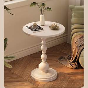Table d'appoint ronde avec rangement, en bois peint blanc, table basse pour salon, décoration intérieure - Product Image 4