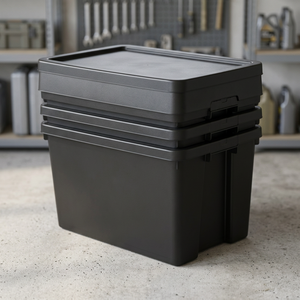 Bac de rangement en plastique PE noir HALO, rectangulaire, 60x40x30cm, avec couvercle, empilable, durable, léger, pour la maison, le bureau, le garage, la cuisine - Product Image 4