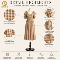 Robe longue à carreaux personnalisée 2026 pour femme, élégante, décontractée, d'été, ajustée, style swing, avec manches bouffantes, longueur midi