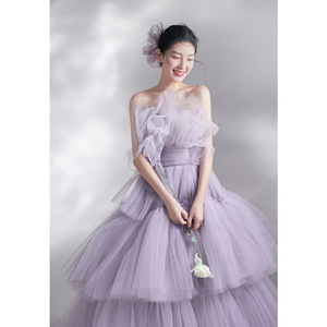 High End Wedding Dress Purple Tulle Ball Gown Strapless Empire Waistline Portrait Photography Gown - Product Image 4