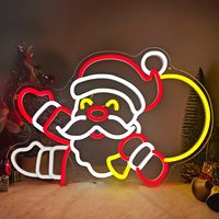 Letrero LED de Neón Personalizado 'Feliz Navidad' - Gráfico de Gorro con Astas en Cursiva Rojo y Blanco |   Luz Decorativa para el Hogar con Control Remoto IP65
