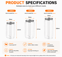 Boîtes de bière en plastique PET transparent de qualité alimentaire avec logo personnalisé, 250 ml à 900 ml, avec couvercles en aluminium à anneau de traction pour l'emballage de boissons, de thé et de jus.