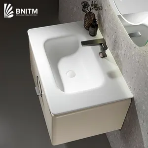 BNITM Modern Washbasins Bathroom Cabinet Small Wall Hanging Stainless Steel Bathroom Vanity With Lacquer Sink And Mirror