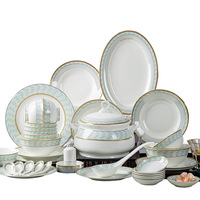 Service de table en porcelaine fine de style chinois, 60 pièces, personnalisable, directement de l'usine, ensemble complet de bols, baguettes, assiettes et cuillères