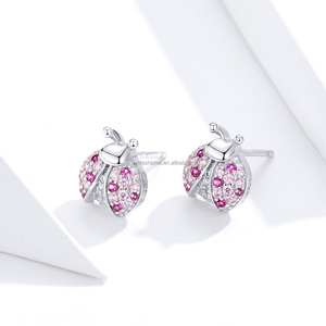 Dainty 925 in <span class=keywords><strong>argento</strong></span> Sterling <span class=keywords><strong>coccinella</strong></span> <span class=keywords><strong>orecchini</strong></span> alla moda Cubic Zirconia gemma con animali <span class=keywords><strong>orecchini</strong></span> da donna - Product Image 2
