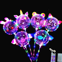 Ballons de fête dessin animé licorne cochon autocollant lumière LED transparent Bobo ballons ballons décorations de fête