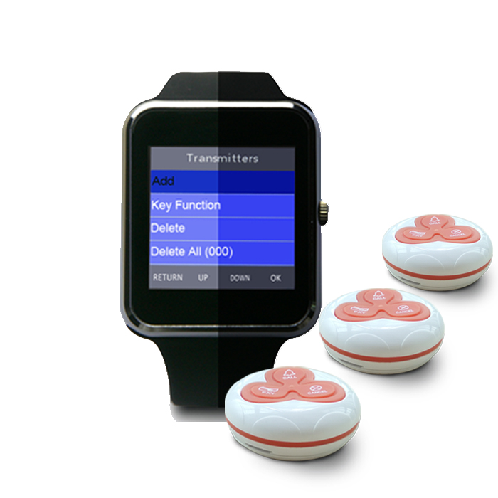 Беспроводная система вызова, 1 приемник, часы-пейджер, 1 передатчик, кнопка вызова, 433 МГц, обслуживание официанта в ресторане