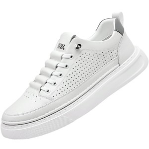 Baskets blanches respirantes à lacets pour hommes, bout rond, semelle extérieure en caoutchouc, chaussures décontractées sportives d'été - Product Image 5