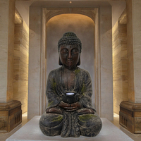 Statue de Bouddha assis grandeur nature pour l'extérieur, artisanat en magnésie, décoration de jardin, lumière solaire LED, étanche IP44, écologique, décoration de temple