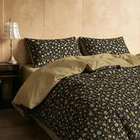 Parure de lit imprimée 4 pièces à motifs floraux miniatures 100 % coton – Housse de couette, drap et taies d'oreiller – Textile de maison