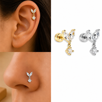 Ensemble de bijoux de piercing personnalisés ZUOLA pour oreille, nez, lèvre, plaqué or 18 carats, zircon 5A, tige en titane, fabrication OEM directe d'usine