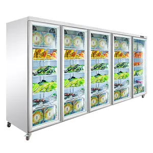 Congelatore di vetro dell'armadio verticale verticale senza gelo congelatore al dettaglio del supermercato