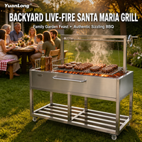 Barbecue professionnel en acier inoxydable de style Santa Maria, barbecue au charbon de bois d'extérieur avec grille de cuisson relevable