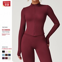 Veste de sport respirante à séchage rapide pour femmes en spandex/nylon avec fermeture éclair, vêtements d'extérieur pour la course à pied, le yoga, manches longues, grande taille