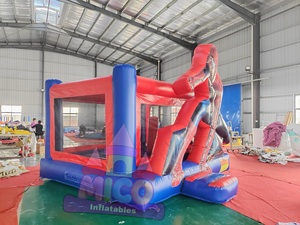Castillo Inflable con Temática de Superhéroe Guerrero de Telarañas, Rojo y <span class=keywords><strong>Azul</strong></span>, Castillo Hinchable de Dibujos Animados para Niños, Alquiler Comercial para Fiestas Pequeñas - Product Image 1