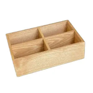 Desktop Pine Wooden Sundries Storage Box 4 Divider Wedding Dried Fruit Box Tea Coffee Capsule Storage Box without lid