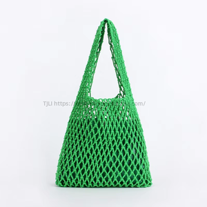 Generation New Solid Color Cotton Fabric <b>Net</b> <b>Bag</b> Handmade Woven ZIP Single Handle Candy Color Winter Fashion Daily Tanjing - Product Image 6