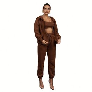 Ensemble jogging 2 pièces zippé pour femme, personnalisable avec logo, sweats à capuche et hoodies pour l'automne, style décontracté, vente en gros - Product Image 5