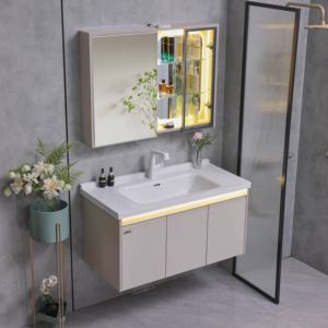 Bathroom furniture, wall-mounted bathroom vanity, with sink and <b>mirrored</b> cabinet, modern bathroom vanity - Product Image 1