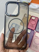 Coques magnétiques transparentes de luxe en acrylique antichoc avec paillettes roses pour iPhone 16 Plus et 15 Pro Max, personnalisables avec logo