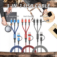 Kabel Data USB Type C 3 in 1 3A Pengisian Cepat, Aluminium & Tembaga Murni dengan Jalinan Nilon 1m untuk Ponsel, Laris Terjual