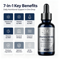 Vitamines K2+D3 OEM à l'huile de coco avec 200 mcg de K2 et 250 mcg de D3 dans l'huile de coco pour le soutien des os et du système immunitaire