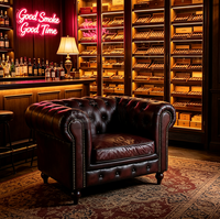 Meubles d'hôtel sur mesure, faits à la main, style mid-century, écologiques, canapé Chesterfield en cuir véritable, fauteuil, salon, salle VIP, salle à cigares