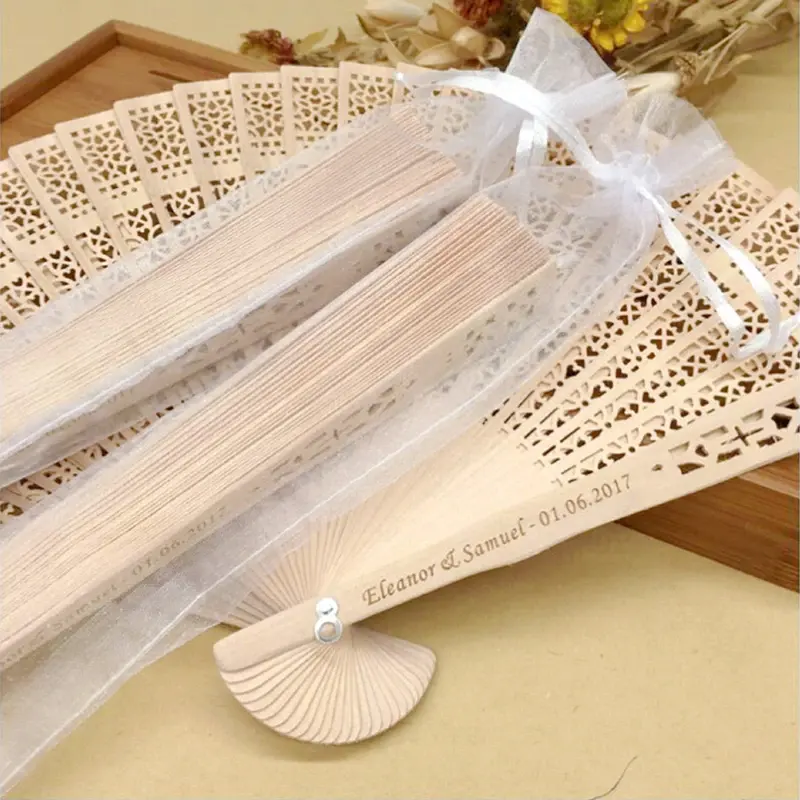 Fashion Wedding Hand Fragrant Party Carved Bamboo Folding Fan Chinese Wooden Fan Vintage Hollow Antiquity Folding Fan In stock
