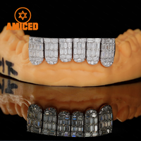 Grillz dentaires personnalisés Hip Hop en argent 925, coupe baguette, avec diamants VVS et moissanite, pour les dents