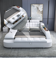 Lit intelligent en cuir de luxe, lit multifonctionnel pour chambre à coucher, mobilier d'hôtel, lit king size avec rangement