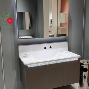 Mueble de Baño Moderno Marrón con Tres Puertas, Gabinete de Melamina, Lavabo de Cerámica Blanco, Espejo Inteligente y Almacenamiento para Uso Hospitalario - Product Image 6