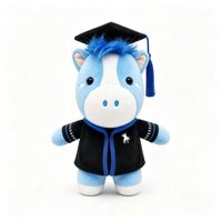 Boneka Kuda Wisuda Custom, Topi dan Jubah Wisuda, Boneka Maskot Kuda Biru Lucu, Isi Kapas PP, Bordir, OEM ODM, MOQ Rendah