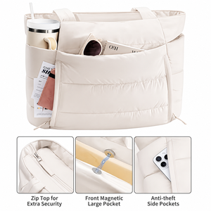 Custom Logo Water-resistant <strong>Nylon</strong> Quilted Puffer <strong>Tote</strong> <strong>Bag</strong> <strong>with</strong> <strong>Zipper</strong> Large Capacity Anti-theft Single Shoulder <strong>Bag</strong> Women Ladies - Product Image 5