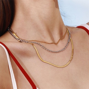 18k <b>Titanium</b> Steel Gold Tennis Triple Layer Jewelry Multi-layered Necklace for Women - Product Image 6
