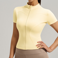 Veste de sport courte pour femme YY, coupe ajustée, décontractée, grande taille 3XL, col montant, fermeture éclair intégrale, manches courtes, hauts de yoga