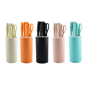 Vente en gros d'usine, ensemble de couteaux de cuisine 7 en 1, couteaux en acier inoxydable, support de rangement pour couteaux en forme de cylindre, plusieurs couleurs disponibles - Product Image 4