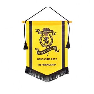 Silk Screen Printed Eco-Friendly Waterproof Mini Soccer Pennant Banner Double Layer Rectangular Colorful Satin Hanging Flag for - Product Image 2