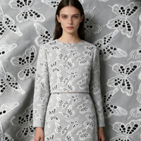 Tissu de voile extensible en coton/lin brodé, motif floral large, broderie creuse pour vêtements de mariée et de maison pour femmes