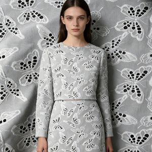 कपास/लिनन कशीदाकारी विदार चूने कपड़े के लिए बड़े फूल ब्राइडल महिलाओं के घर के खोखले कढ़ाई डिजाइन - Product Image 2