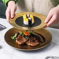 Assiettes plates en porcelaine incrustées d'or, style nordique, luxe léger, écologiques, pour steak et sushi, pour usage domestique moderne ou hôtelier